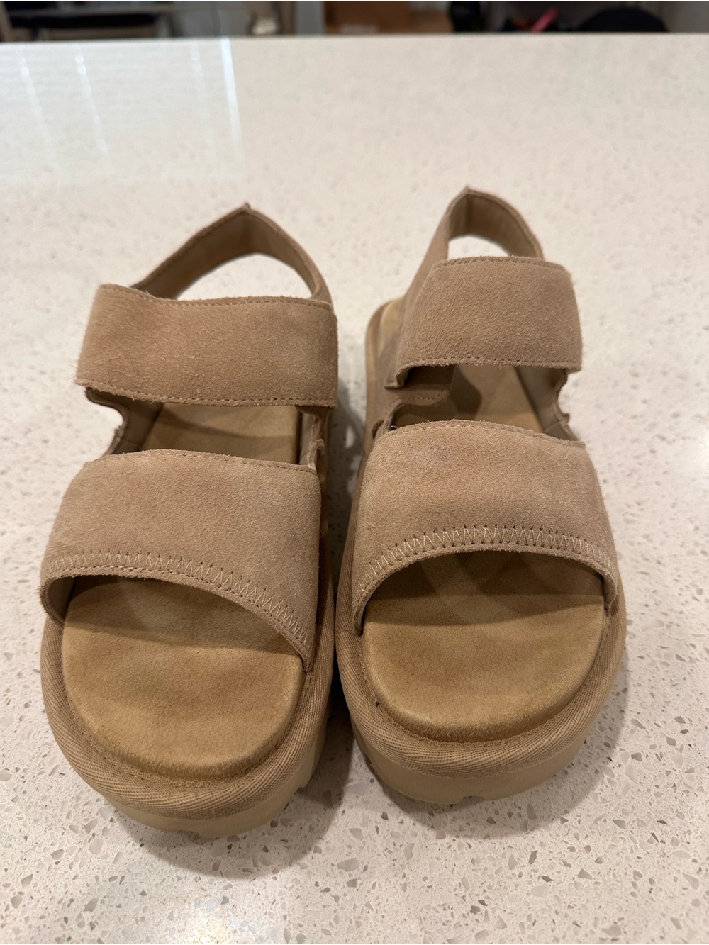 UGG Women's Tan Suede Double-Strap Platform Sandals